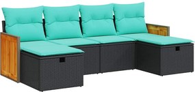 vidaXL 6 részes fekete polyrattan kerti ülőgarnitúra párnákkal
