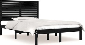 vidaXL Double fekete tömör fa ágykeret 135 x 190 cm