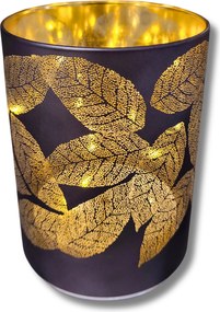 Stílusos levél alakú üveg lampion, szürke Led 9x9x12 cm