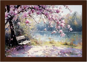 Poszter Keret Fa Tájkép Park Folyó Fa Virágok Magnólia 60x40