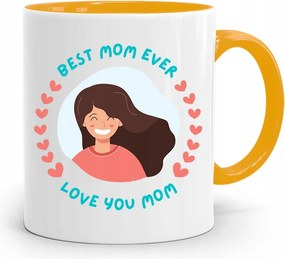 Sárga Bögre Ajándék Anyukáknak Best Mom Ever nyomott mintával