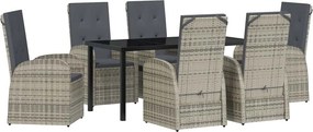 vidaXL Kert étkező szett párnával 7 pcs Szürke polirattan