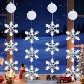 LED-es karácsonyi ablaklámpa lógó hideg fehér 4 db-os szett hópelyhek