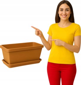 Kerámia kaspó, erkélyláda 33 cm. Agyag. Natúr. Lengyel