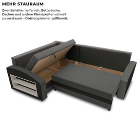 Grande sarokkanapé polcokkal , polc a bal karfaban, baloldali, szövet anyag, bonell töltet, szürke - fekete