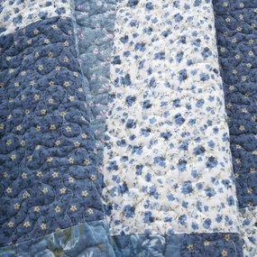 Kék pamut steppelt ágytakaró 220x230 cm Floral Patchwork – Bianca