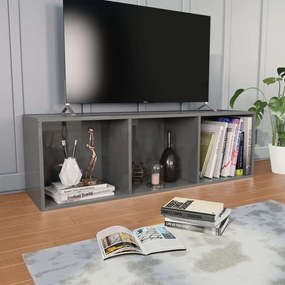 magasfényű szürke szerelt fa könyv-/TV-szekrény 36x30x114 cm