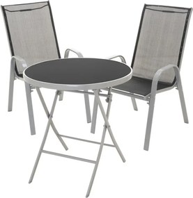 GARTHEN Kerti garnitúra két székből 1 üvegasztal acél