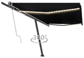 Antracitszürke szélérzékelős és LED-es napellenző 500x300 cm