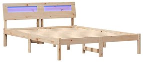 Ágykeret LED -es lámpákkal Barna 140 x 190 cm Tömör fenyőfa