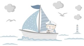 Captain Teddy gyerek kék falmatrica - Ambiance