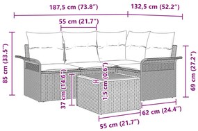 5 darabos Kerti Kanapé Szett Párnákkal Fekete Poli Rattan Akác