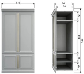 Világosszürke borovi fenyő ruhásszekrény 110x215x62 cm Organize – WOOOD