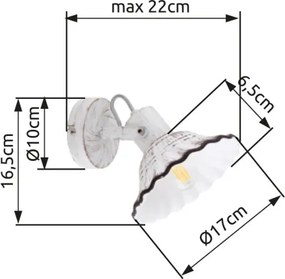 Globo 54050-1 Spotlámpa fém váz, kerámia búrával. Színe fehér, feketével antikolva. SZxM:170x165, AL:220, fényforrás nélkül 1xE27 40W 230V