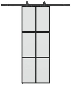 Fekete edzett üveg tolóajtó fémszerelék szettel 76x205 cm