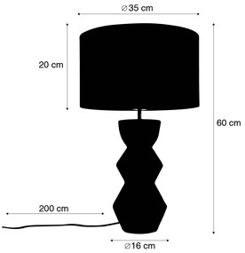 Design asztali lámpa fekete bársony búra zölddel és arannyal 35 cm - Alisia