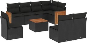 vidaXL 9 részes fekete polyrattan kerti ülőgarnitúra párnákkal