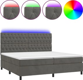 vidaXL sötétszürke bársony rugós és LED-es ágy matraccal 200x200 cm