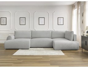 Világosszürke kordbársony kinyitható sarokkanapé (bal oldali-U alakú) Lucien – Bobochic Paris