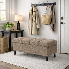 Puff tárolórekesszel, nyitható puff, bouclé, kárpitozott pad 60cm