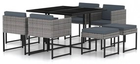9 részes szürke polyrattan kerti étkezőszett párnákkal