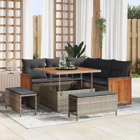 vidaXL Kerti Kanapé Szett párnával 9 pcs Szürke polirattan