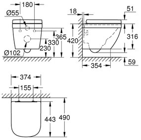 GROHE 39693000-Függesztett kompakt WC EURO CERAMIC Triple Vortex technológiával 53 l kerámia/fehér