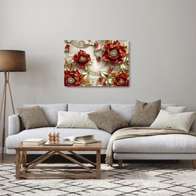 Üveg kép - 3D piros-arany virágok (70x50 cm)