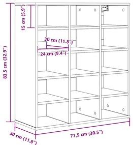 Cipősszekrény polcokkal Fehér 77.5 x 30 x 83.5 cm Faanyag