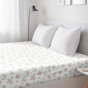 Goldea pamut körgumis lepedő - színes rétivirágok fehér alapon 200 x 200 cm