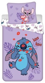 Lila egyszemélyes pamut gyerek ágyneműhuzat 140x200 cm Lilo and Stitch "Kiss" – Jerry Fabrics