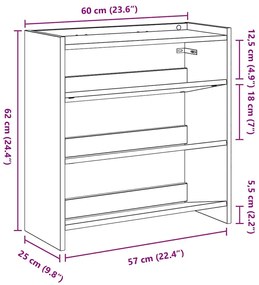 betonszürke szerelt fa cipőtartó 60x25x62 cm