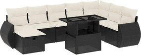 vidaXL 9 részes fekete polyrattan kerti ülőgarnitúra párnákkal