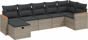 vidaXL 7 részes szürke polyrattan kerti ülőgarnitúra párnákkal