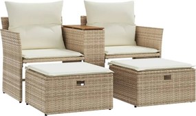 vidaXL 2 személyes bézs polyrattan kerti kanapé zsámollyal
