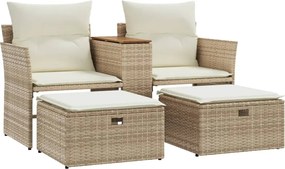 vidaXL 2 személyes bézs polyrattan kerti kanapé zsámollyal