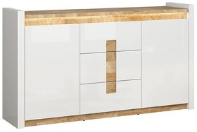 Komód Boston BH101Westminsteri tölgy, Fényes fehér, Fiókos és ajtós, 97x172x41cm