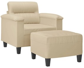 krémszínű mikroszálas szövet kanapéfotel lábtartóval 60 cm