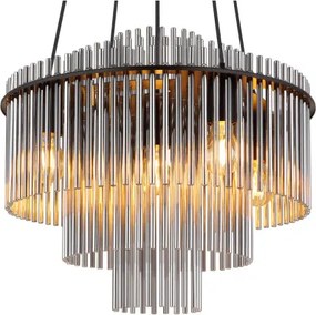 Globo 15698H1 Függesztett lámpa, fém matt fekete, füstszínű üvegrudak, kábel PVC fekete, magasság rövidíthető, ø: 500mm, M: 1200mm, 5x E27 60W 230V izzók nélkül