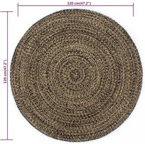 fekete és természetes színű kézzel font jutaszőnyeg 120 cm