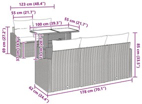 6 Darab Kerti Kanapészett Párnákkal Szürke Poli Rattan