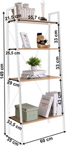 Polcállvány, 4 polcos, tölgy/fehér, THEA