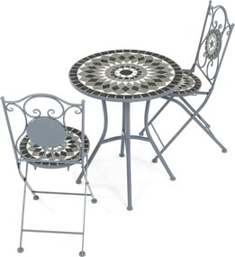 Kerti bútor szett 1+2, fém, kerámia mozaik, szürke, US1500 SET