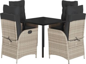 vidaXL 5részes világosszürke polyrattan kerti étkezőgarnitúra párnával