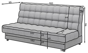 Kék zsenília kinyitható-tárolóhelyes kanapé 197 cm Clareta – ELTAP