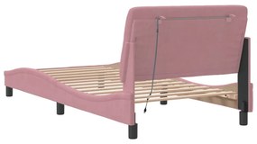 rózsaszín bársony ágykeret LED-ekkel matrac nélkül 100 x 200 cm