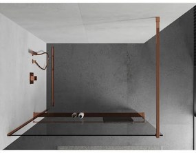 Mexen Kioto +, zuhany paraván polccal és törölközőtartóval 90 x 200 cm, 8mm átlátszó üveg, rózsa arany profil, 800-090-121-60-00