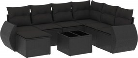 vidaXL 8 részes fekete polyrattan kerti ülőgarnitúra párnákkal