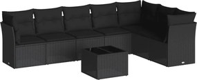 vidaXL 8 részes fekete polyrattan kerti ülőgarnitúra párnákkal