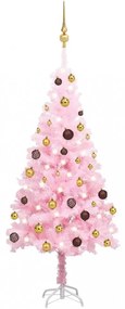 Rózsaszín PVC műkarácsonyfa LED fényekkel és gömbszettel 120 cm